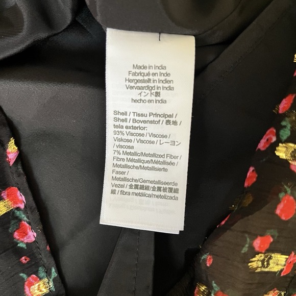 J Crew Women's XS Black Floral Sleeveless Ruffle Top Gold Accent‎ Blouse - Picture 3 of 5